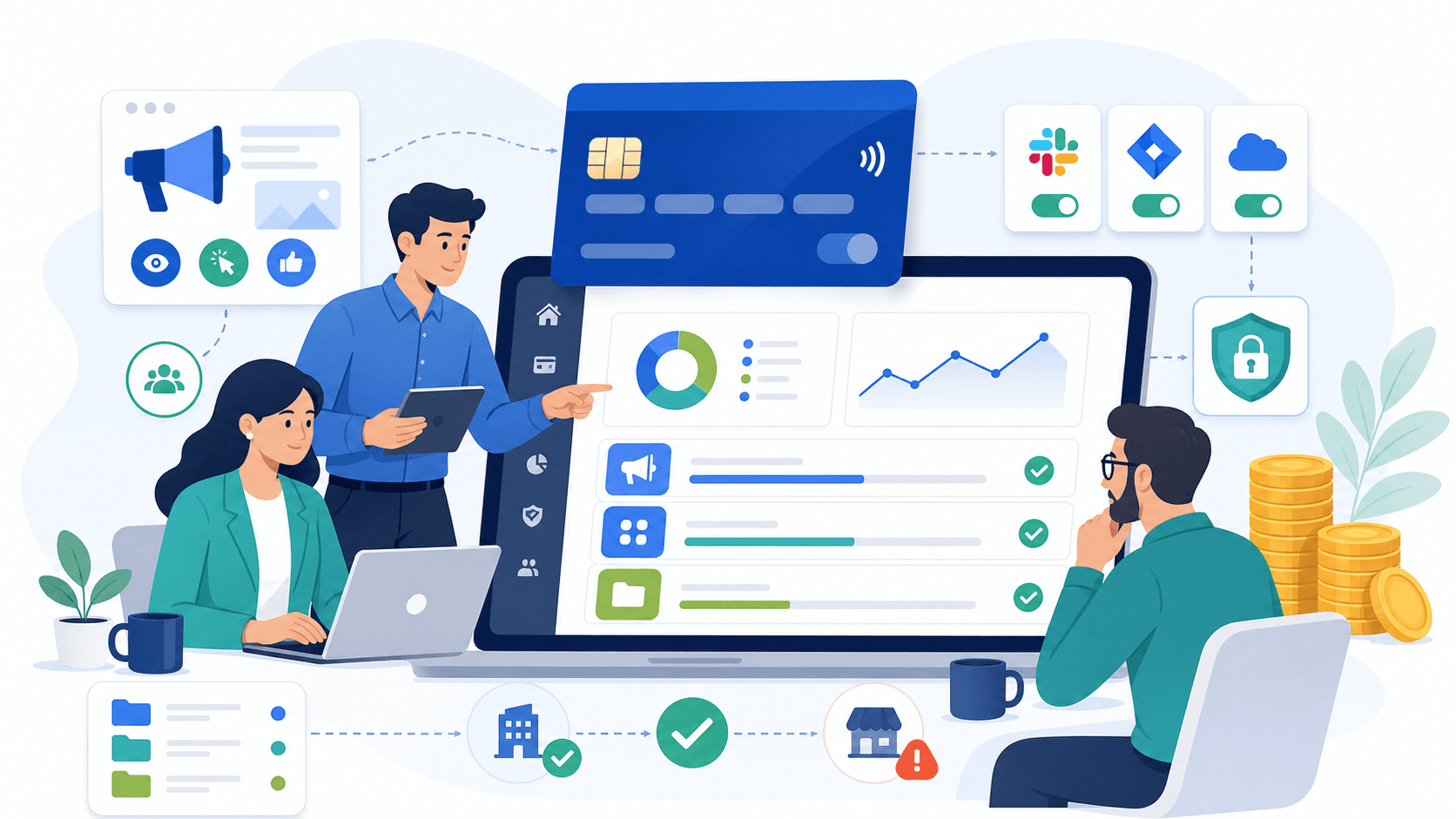 B2B virtual cards platform showing advertising spend control and project-level allocation for agencies