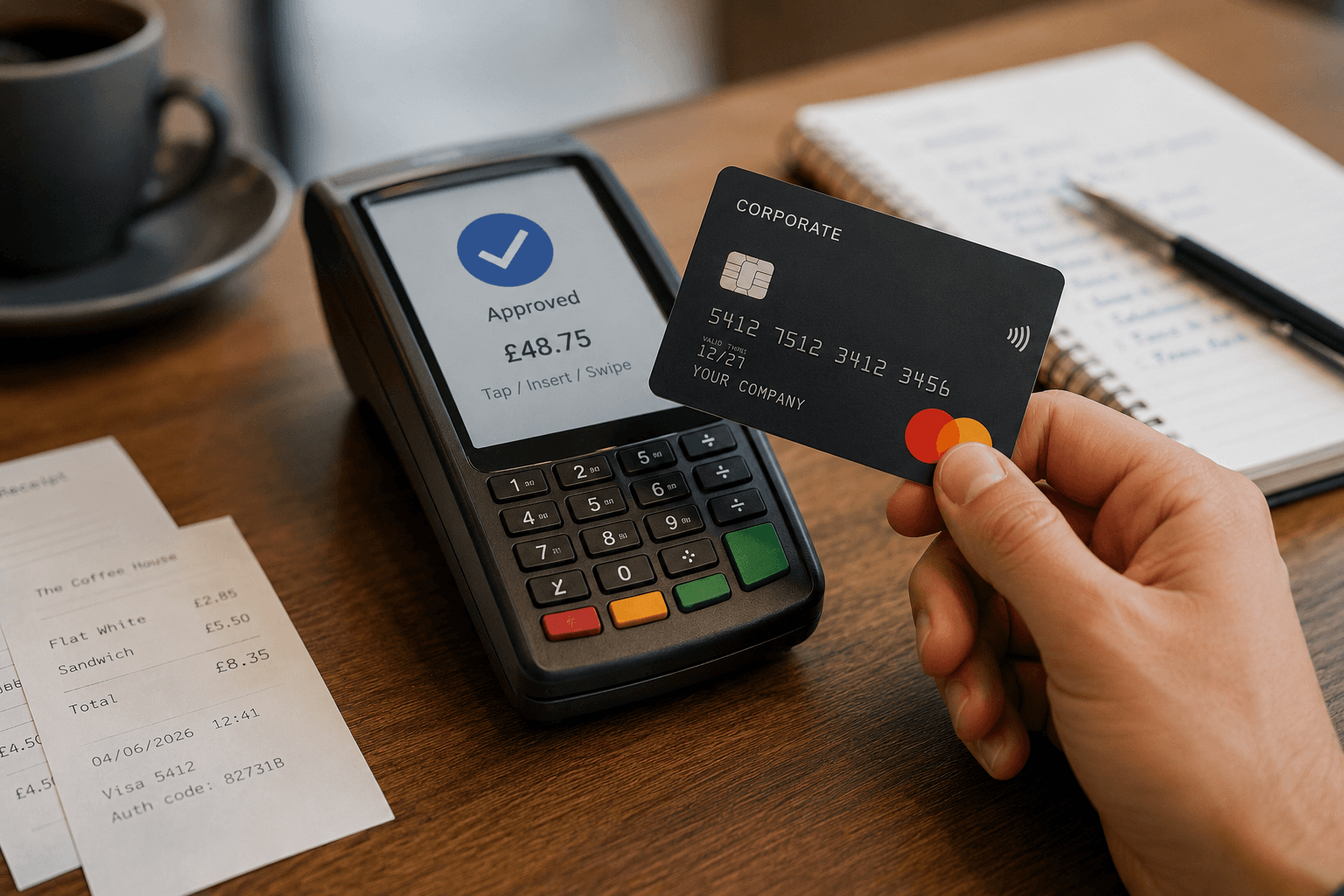 Modern expense management dashboard showing real-time transaction controls