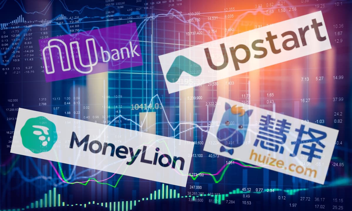 FinTech IPO Index dashboard showing 2.2% weekly climb driven by Huize, Nubank, and Upstart deals