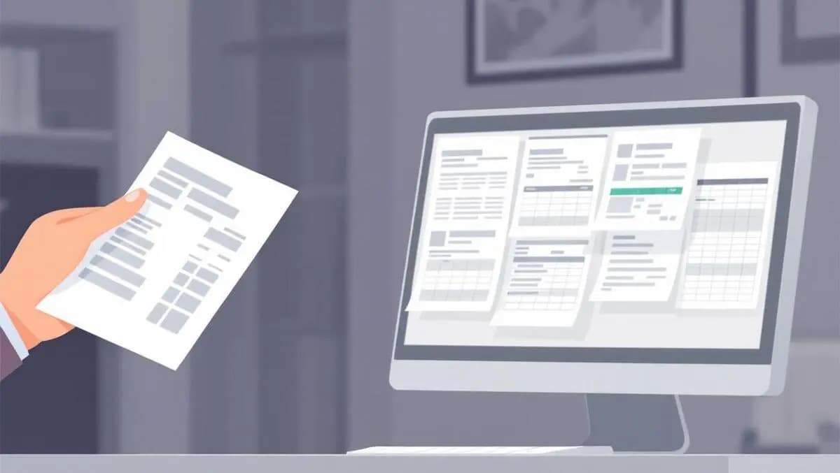 Compatible realistic hand feeding paper receipts into computer transforming to spreadsheet nz office.jpeg