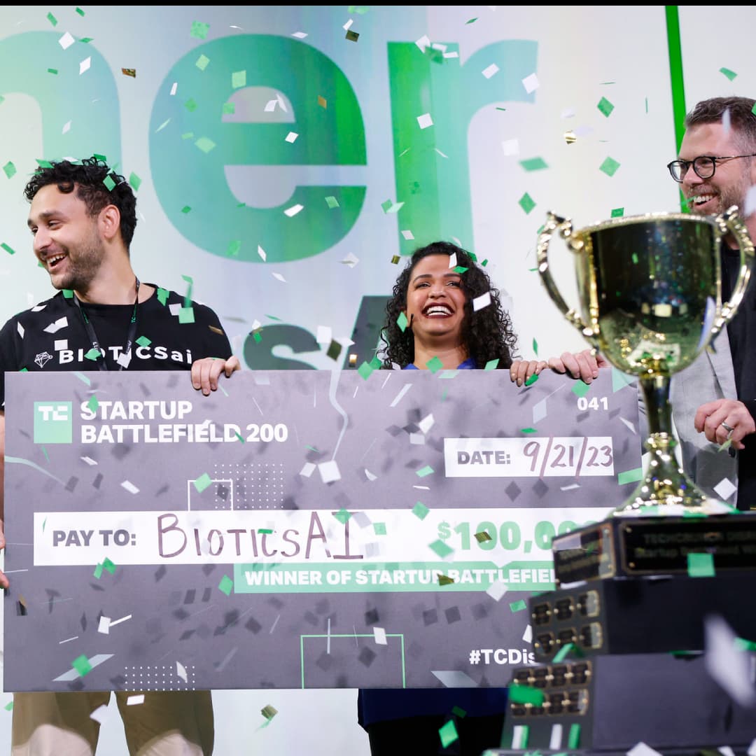TechCrunch Startup Battlefield 200 trophy on stage at Disrupt 2026