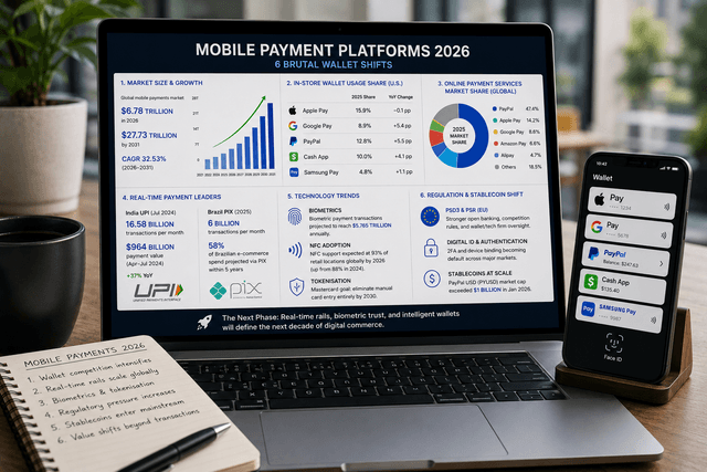 Mobile payment platforms 2026 Apple Pay Google Pay PayPal UPI PIX wallet share