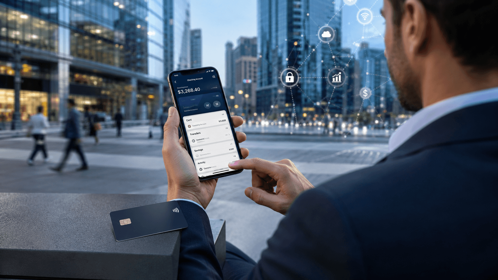 Neobank mobile banking app shown on a smartphone with no physical branch