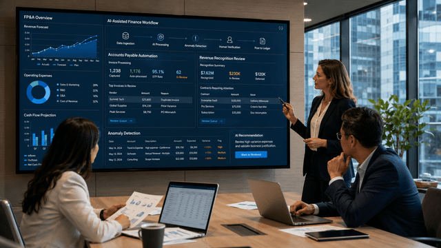 AI finance jobs being reshaped as a finance team reviews automated reports