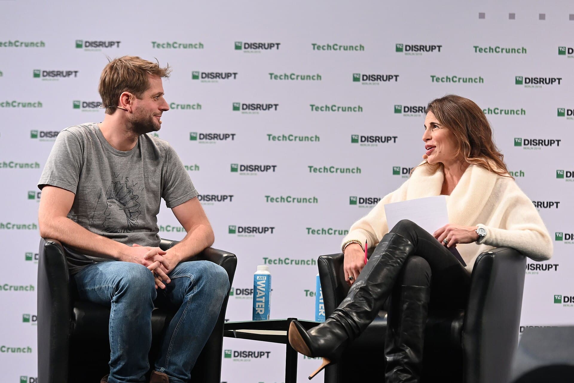 Klarna chief executive Sebastian Siemiatkowski on stage, ahead of the Klarna Wayfair partnership