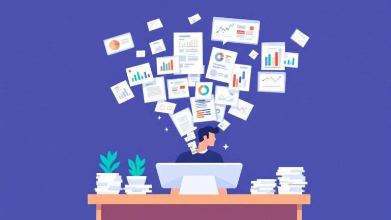 Compatible accountant at desk papers transforming into digital charts automation efficiency.jpg