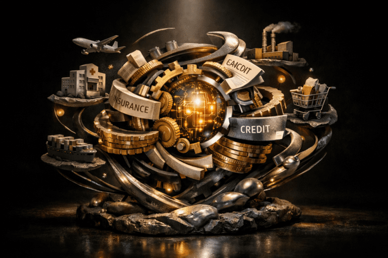 Abstract illustration of embedded finance powering vertical SaaS platforms and transaction-led revenue