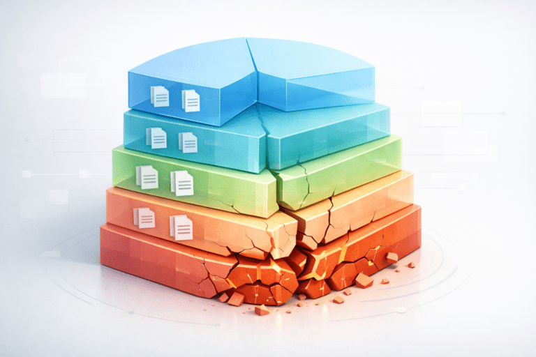 The newsworthy ETF trend: active ETFs are invading “passive land” Layered, colourful blocks stacked like a pyramid, suggesting different layers of an investment product and risk.