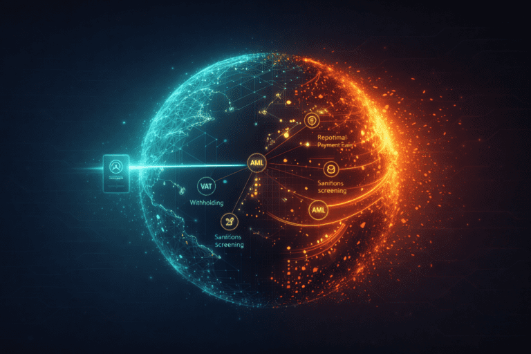 Glowing digital globe representing global fintech M&A connections and cross-border payment infrastructure