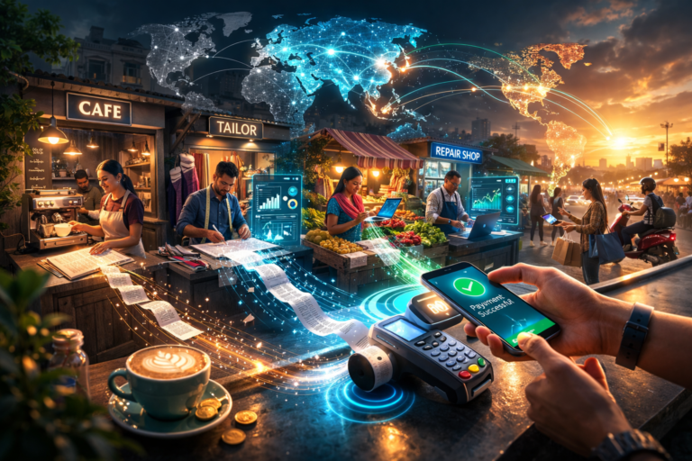 Small business owners around the world using digital tools and mobile payments to run their businesses