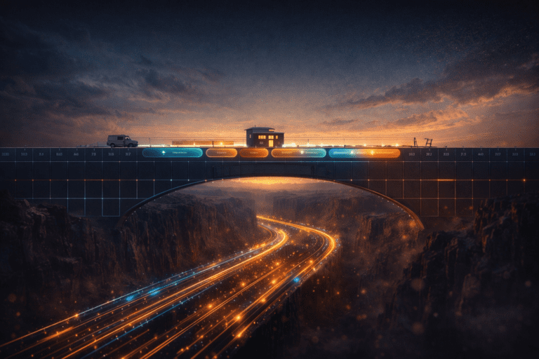 Fintech’s Best Distribution Channel Is a Booking System Nobody Calls Fintech Digital highway converging toward a glowing city skyline representing vertical SaaS platforms becoming embedded fintech distribution channels