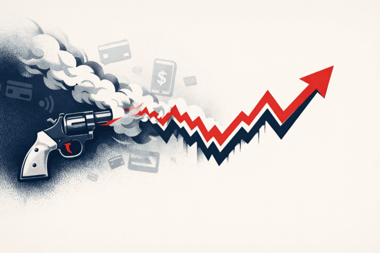 Fintech IPO stock chart showing sharp decline with scattered financial documents, representing Chime and Klarna post-IPO struggles