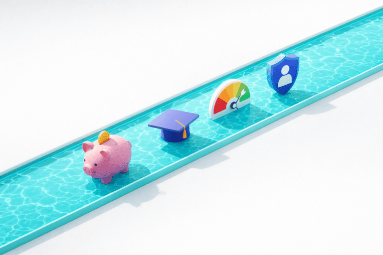 Family fintech outgrew the kids’ debit card. Here’s where it’s heading next. Family fintech platforms connecting children's services to financial tools alongside a swimming pool lane rope with toy figures