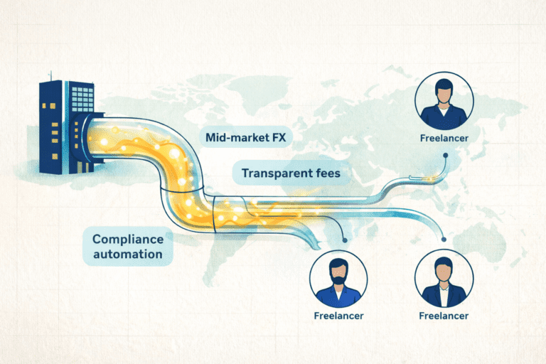 Business leaders discussing how to choose a platform to pay freelance contractors across borders