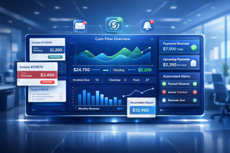 AR automation tools dashboard showing invoice tracking and payment status