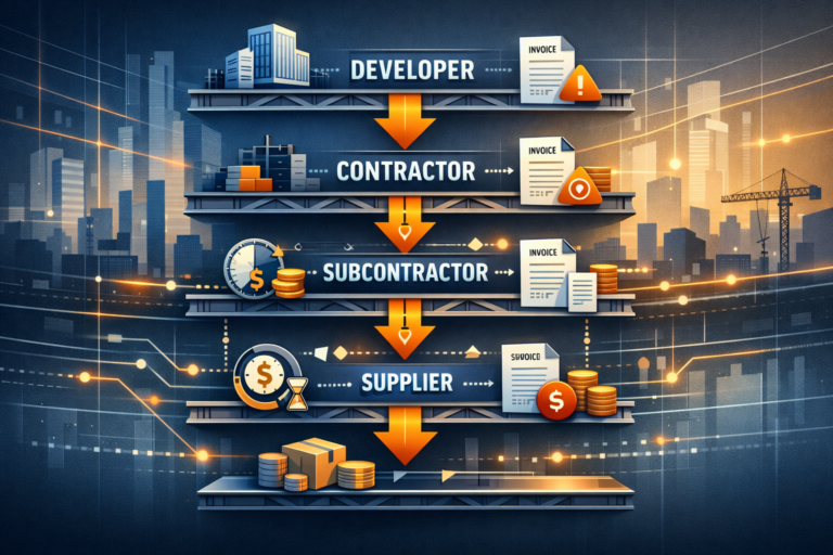 Construction payment chain diagram showing payment flow from developer to supplier