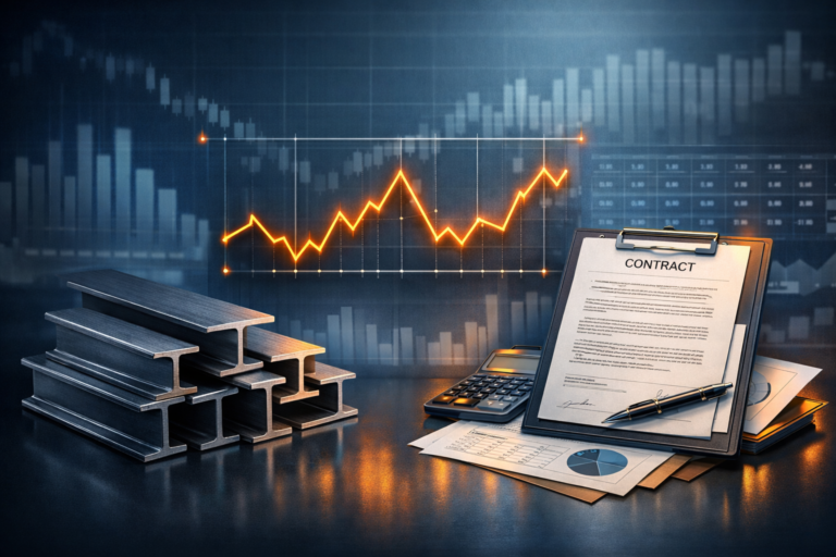 Steel price hedging gap for SME distributors showing volatile commodity prices against fixed construction quotes