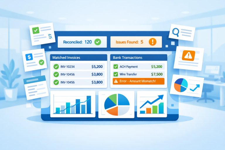 B2B payment reconciliation automation dashboard showing matched transactions