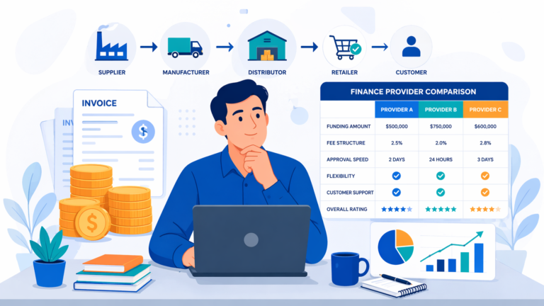 Supply chain finance provider comparison for SMEs showing key evaluation criteria