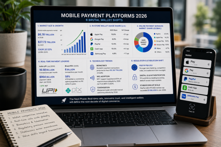 Mobile payment platforms 2026 Apple Pay Google Pay PayPal UPI PIX wallet share